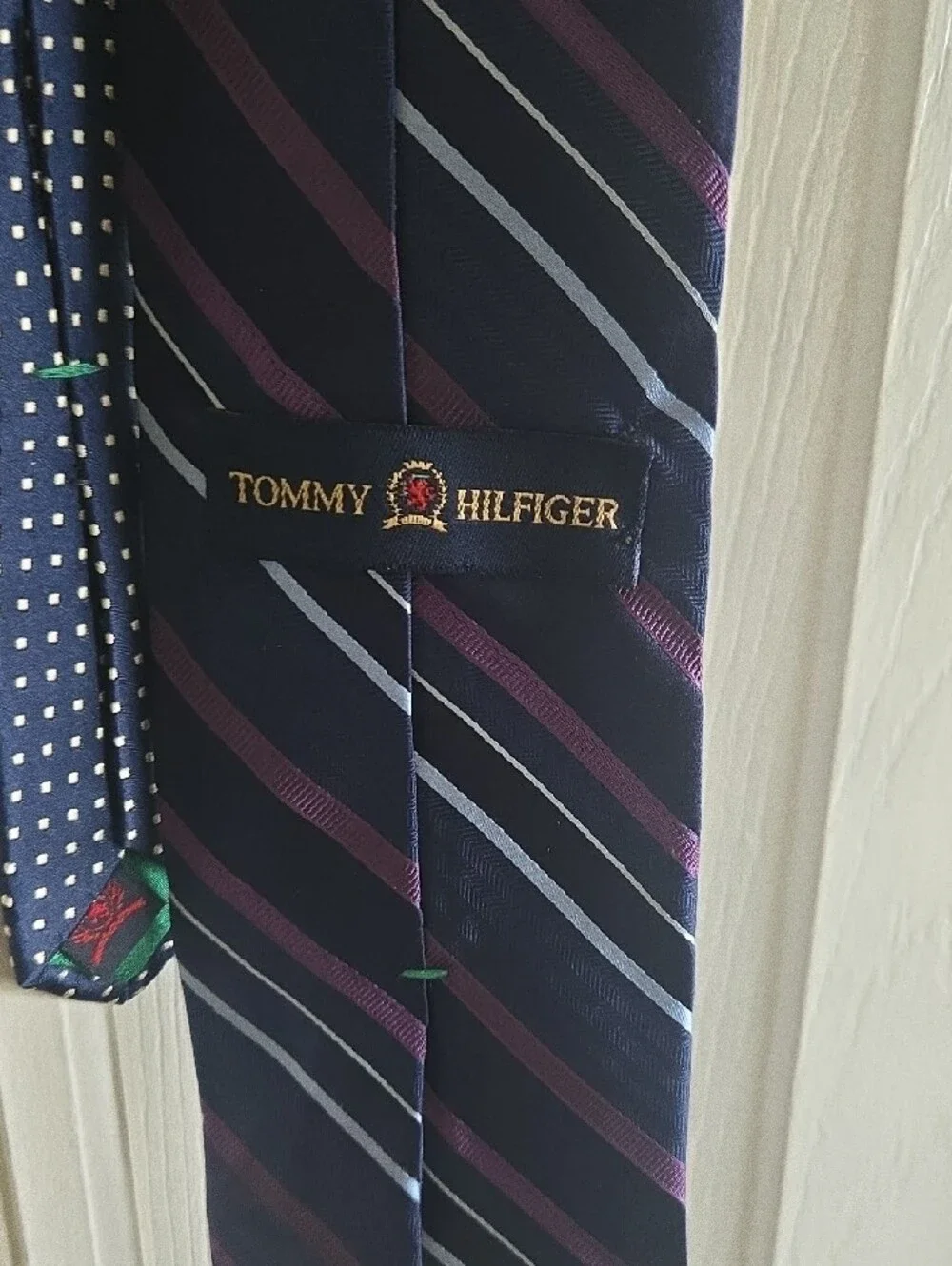 Tommy Hilfiger Purple and Navy Striped Silk Tie